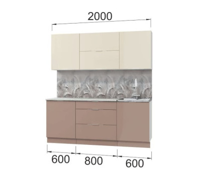 Кухонный гарнитур Асти-латте 2000 белый/ваниль глянец/кофе с молоком/ПФ королевский опал (б/с 600)