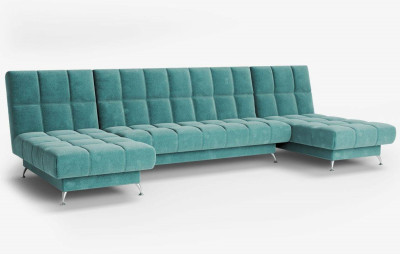 Диван Финка-2 п-образный без подлокотников велюр бирюзовый
