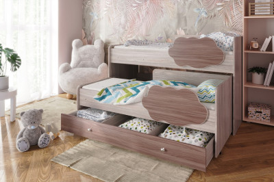 Кровать выкатная Соник, ясень шимо с бортиками