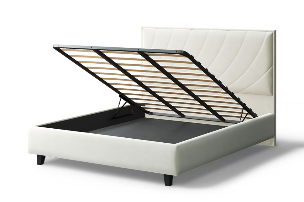 Кровать СОФИЯ 2000*1400мм (на опорах), велюр Бренди лайт 02 (серо-белый), (б/основания, б/матраса)