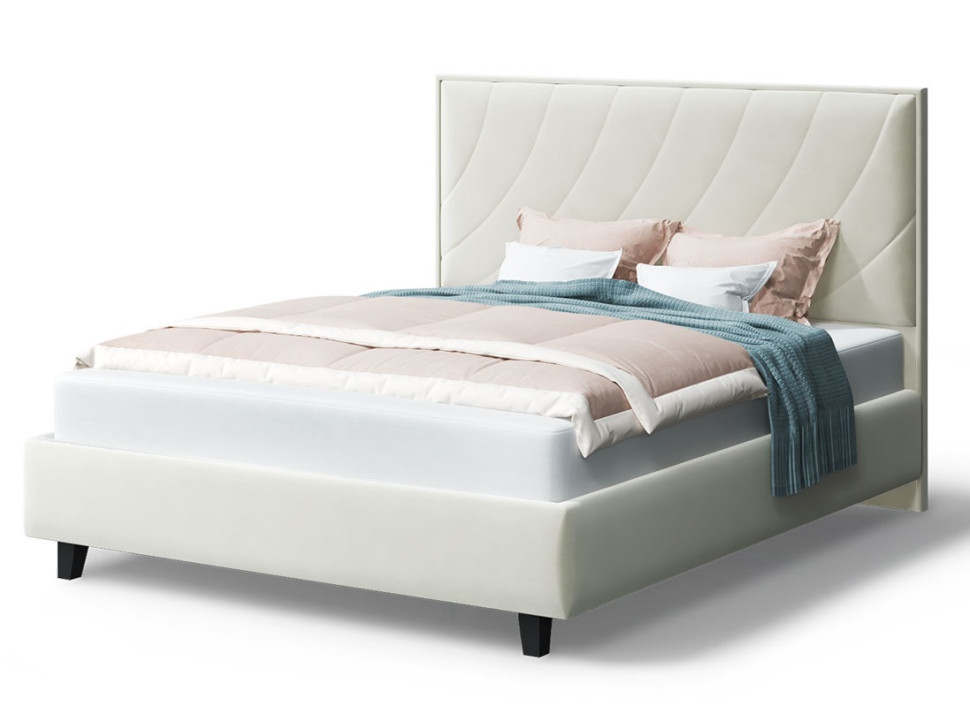 Кровать СОФИЯ 2000*1400мм (на опорах), велюр Бренди лайт 02 (серо-белый), (б/основания, б/матраса)