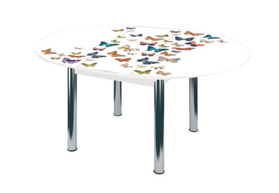 Стол круглый Бостон раздвижной, фотопечать Махаон/белый/хром брифинг