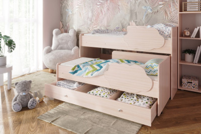 Кровать выкатная Соник, дуб млечный с бортиками