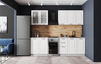 Кухонный гарнитур Империя №БЭ-1 Серый/Белый эмалит без столешницы 2м