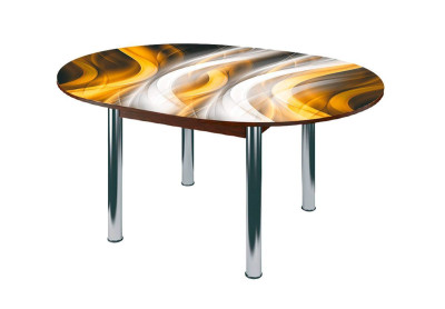 Стол круглый Бостон раздвижной, фотопечать Охра/венге/хром брифинг