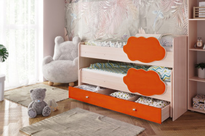 Кровать выкатная Соник, оранж с бортиками