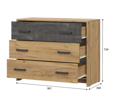 Комод 3 ящика Серия2 МСП1 Дуб Золотой/Камень темный