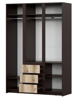 Шкаф для одежды трехстворчатый Прага серия 3 дуб венге/дуб делано