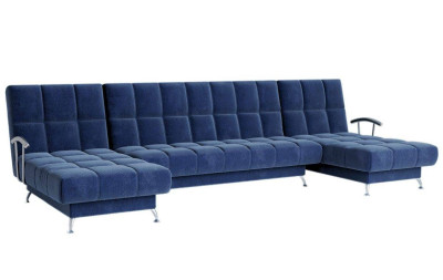 Диван Финка-2 п-образный с подлокотниками велюр синий