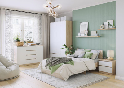 Тумба прикроватная Лори, дуб сонома светлый/белый