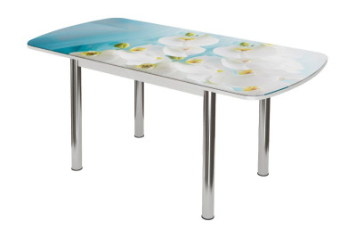 Стол Бостон-3 Белая орхидея, раздвижной, фотопечать/белый/хром брифинг