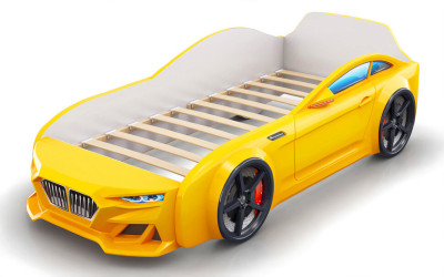 Кровать-машинка Dynamic Желтый (с подсветкой фар и объемным капотом)