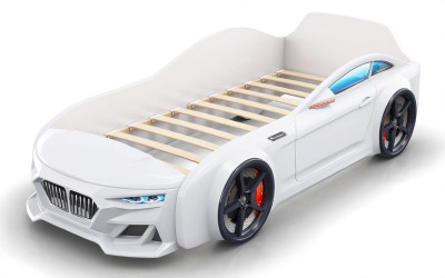 Кровать-машинка Dynamic Белый (с подсветкой фар и объемным капотом)