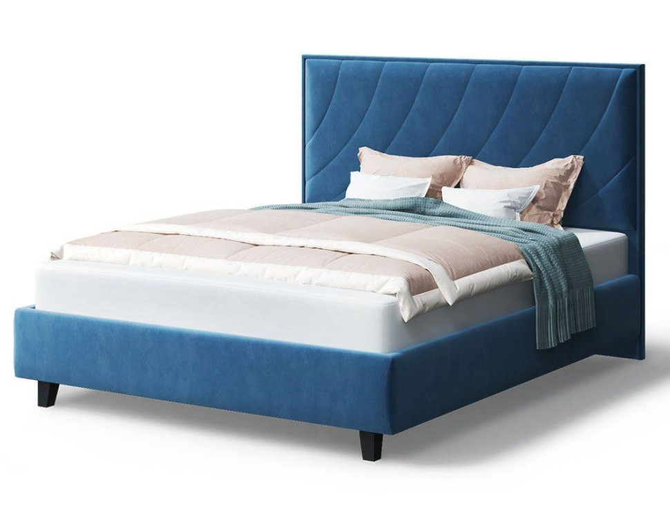 Кровать СОФИЯ 2000*1600мм (на опорах), велюр Бренди лайт 08 (синий), (б/основания, б/матраса)