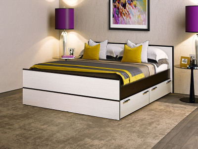 Кровать с ящиками ФИЕСТА-19 Дуб беленый/Дуб венге НАСТИЛ