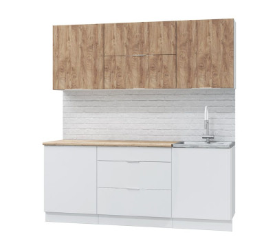 Кухонный гарнитур Асти-вайт 2000 белый/лиственница охотская/белый глянец/ПФ дуб бунратти (б/с 600)