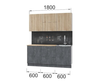 Кухонный гарнитур Асти-дуб сонома 1800 белый/дуб сонома/бетон темный /ПФ дуб бунратти (б/с 600)