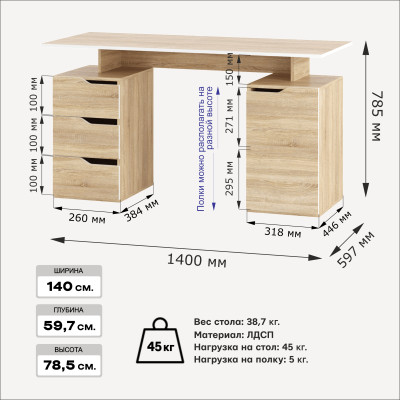 Стол компьютерный ПКС-3 дуб сонома