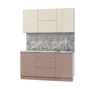 Кухонный гарнитур Асти-латте 1600 белый/ваниль глянец/кофе с молоком/ПФ королевский опал (б/с 500)