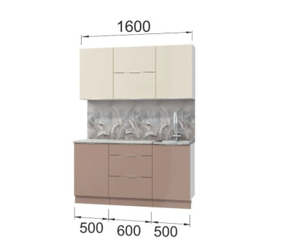 Кухонный гарнитур Асти-латте 1600 белый/ваниль глянец/кофе с молоком/ПФ королевский опал (б/с 500)