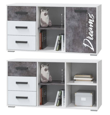 Тумба Оливер ясень анкор светлый/белый-камень темный 1 дверь 3 ящика