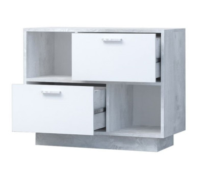 Тумба ЭГО Т-1 с 2мя ящиками бетон светлый/белый глянец (на цоколе)
