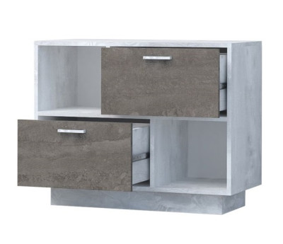 Тумба ЭГО Т-1 с 2мя ящиками бетон светлый/камень темный (на цоколе)