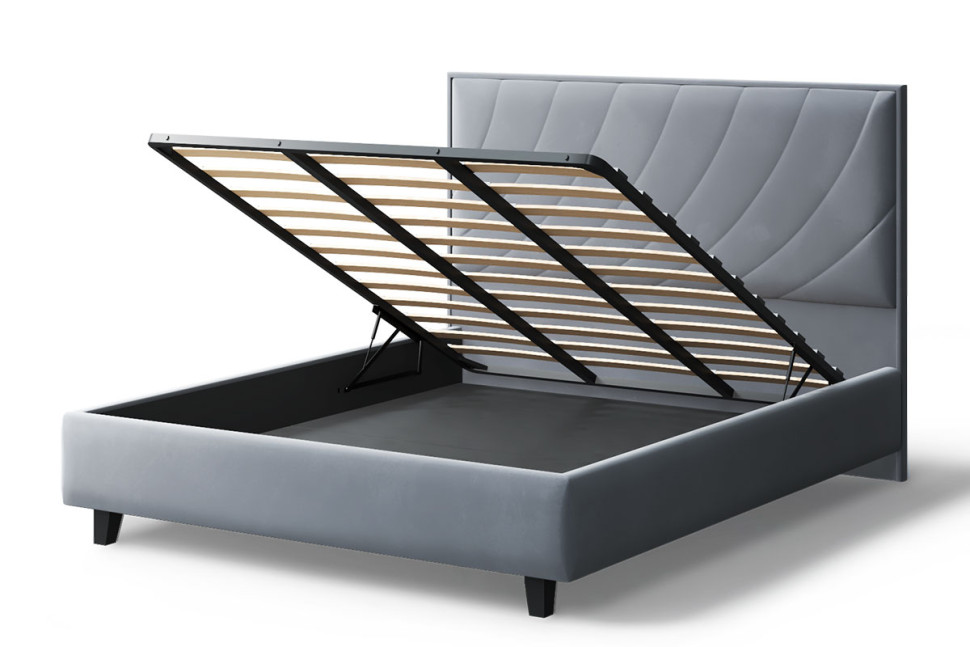 Кровать СОФИЯ 2000*1800мм (на опорах), велюр Бренди лайт 28 (серый), (б/основания, б/матраса)