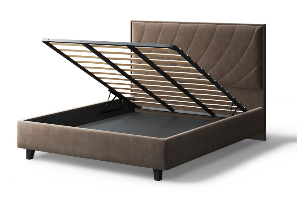 Кровать СОФИЯ 2000*1800мм (на опорах), велюр Бренди лайт 29 (коричневый), (б/основания, б/матраса)