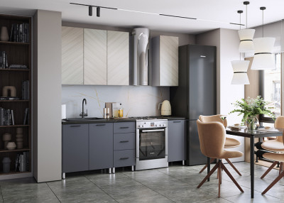 Кухня Тринити, 1,6 м, белый/шпон орех грей/темный пепел/каспий черное золото №73