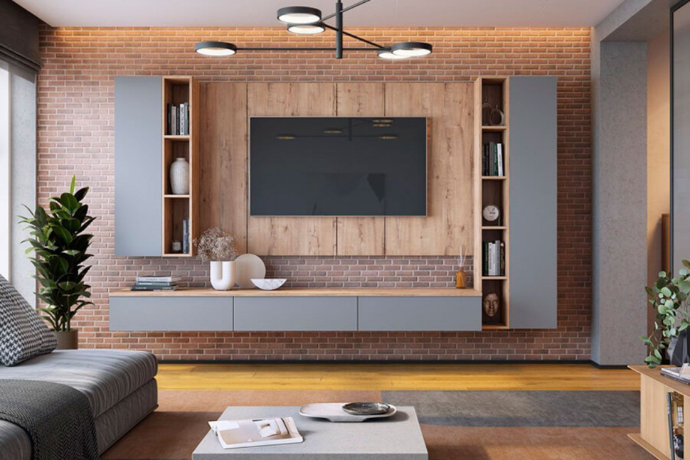 Панно с коробом под ТВ Сканди, дуб бунратти