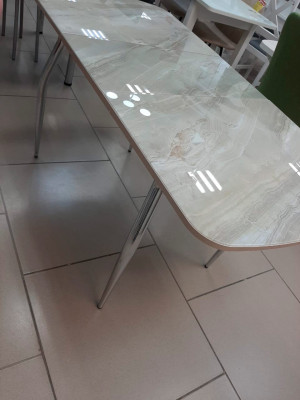 Стол Бостон-3 раздвижной, ф/п Мрамор светлый, белый/хром брифинг