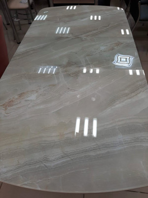 Стол Бостон-3 раздвижной, ф/п Мрамор светлый, белый/хром брифинг