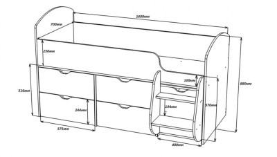 Детская кровать-чердак Малыш-7, дуб-ирис