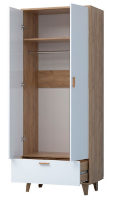 Шкаф Эго ШК-1 800 мм дуб крафт золотой/белый глянец на ножках