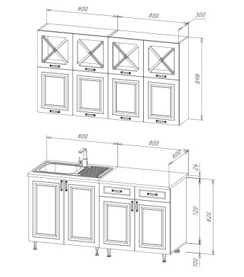 Кухонный гарнитур Констанция 1.6/900  Компановка №4 (МИФ)