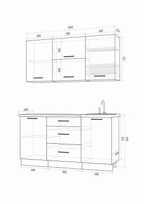 Кухонный гарнитур Флоренс ГРИН 2000м МДФ белый глянец/зеленый суперматовый ПФ №182 (б/сушки 600)