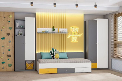 Шкаф Клео ШК-1 графит-миндаль-солнечный