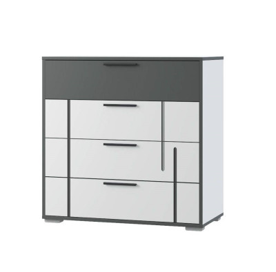 Комод Грей 4 ящика, белый бриллиант с фотопечатью, темно-серый