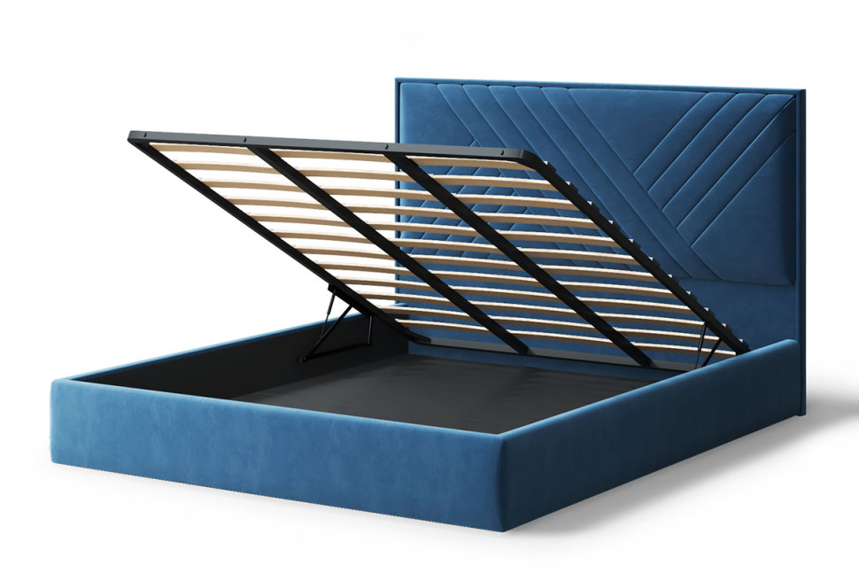 Кровать МИРА 2000*1400мм (без опор), велюр Бренди лайт 08 (синий), (б/основания, б/матраса)