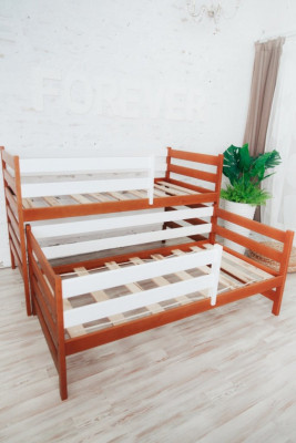 Кровать двухъярусная выкатная Матрешка Эко натуральное дерево + белый