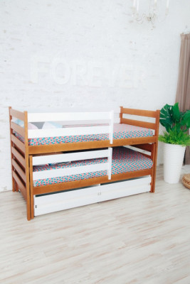 Кровать двухъярусная выкатная Матрешка Эко натуральное дерево + белый