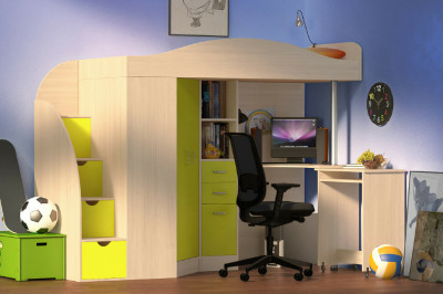 Кровать-чердак Юниор-4, Молочный дуб/Лайм