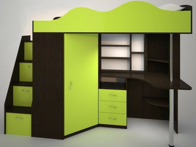 Кровать-чердак Пионер 1, Венге/Лайм