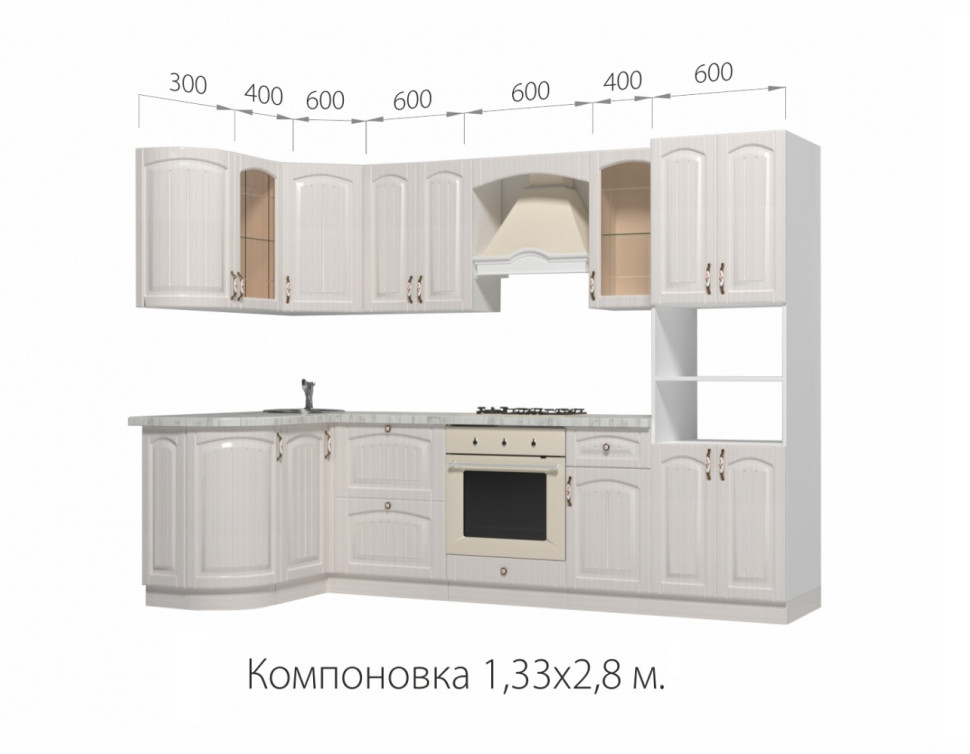 Кухонный гарнитур "Кантри" 1,33 х 2,8 м