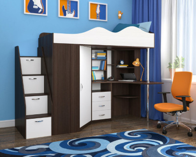 Кровать-чердак Пионер 1, Бодего/Белое дерево