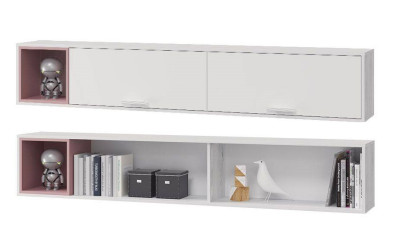 Полка для книг Лило, с 2-мя дверками, белый, ясень анкор светлый, пепельная роза/белый