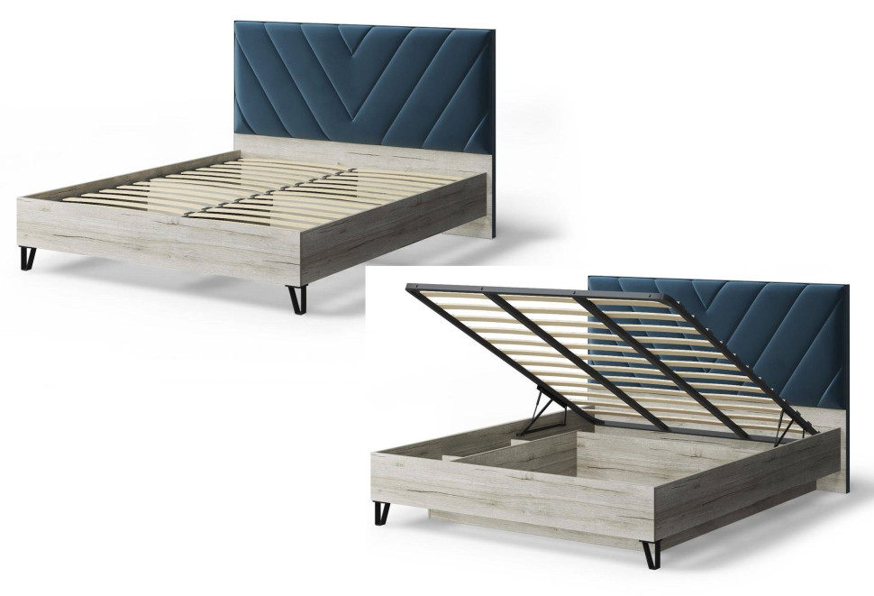 Кровать Аделия с мягким изголовьем, 1400*2000 мм, синий