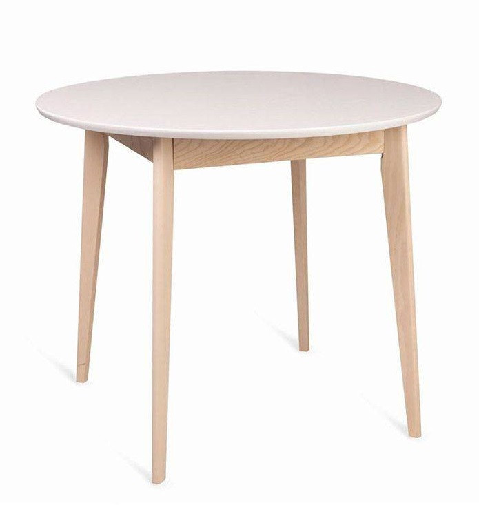 Стол обеденный Рэй D900мм белая эмаль/ясень/опоры береза светлый тон