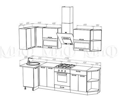 Кухонный гарнитур Техно 0,9*2,7м Компоновка №2